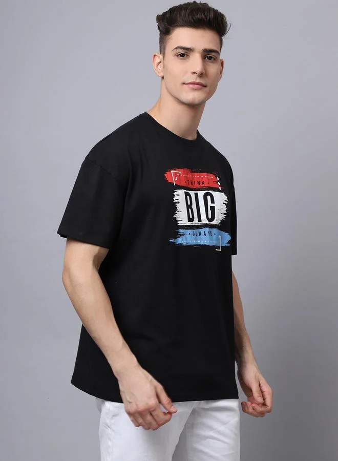 تايك تو تيشيرت رجالي أسود بطبعة جرافيك مقاس كبير من دور